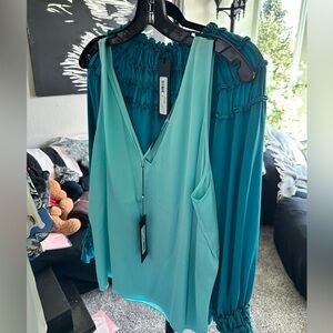 Kobi Halperin Teal Sailor Blouse Camisole Vneck front and back XXL NWT